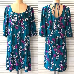 Ladies Circle Womens Dress size 14 Teal Blue Floral Half Sleeve Casual Party